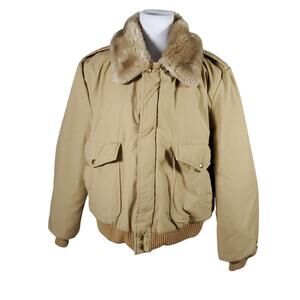 Vintage Struggle Gear Bomber Jacket Faux Fur Collar Grunge Quilted Lining Sz 46